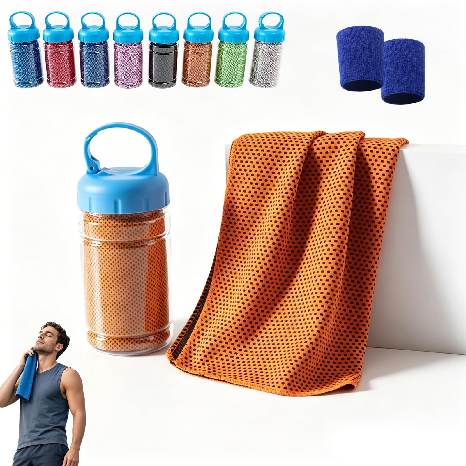 Cooling Bottle Cold Sweat Towel, Absorbent Quick-Drying Gym Cooling Towels, Coolings Bottle Instant Chill Sports Towels, Reusable & Soft for Yoga Gym Travel Camping &Outdoor Sports (Orange,L)