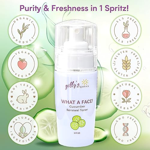 Miniatura 3 de Gilly's Organics Tónico de pepino y hamamelis para spray facial y neblina, fabricado en Estados Unidos con aloe, astringente orgánico de árbol de