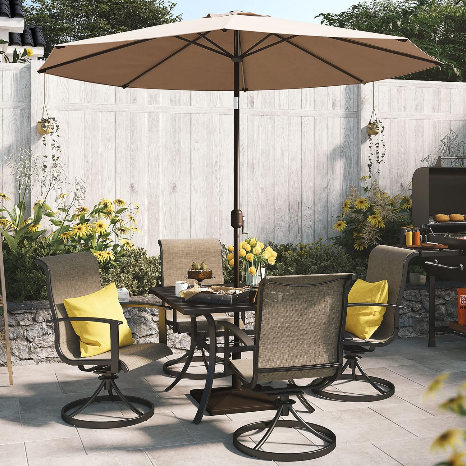 Grand patio Outdoor 66-Inch Rectangle Dining Table Weather-Resistant Picnic Table Embossed Woodgrain with 1.5”Market Umbrella Hole for Garden, Lawn, Backyard