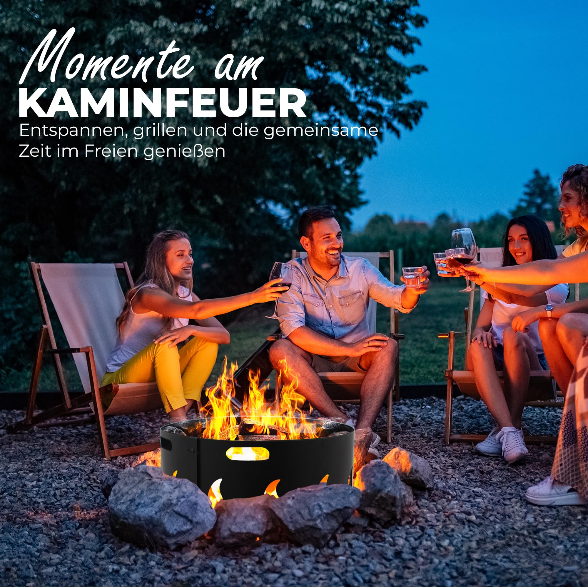 Funkenschutz Feuerschale Ø 60 x 27 cm Schwarz, Feuerring Grill, Feuerring, Firepit Ring, Grillring für Feuerschale, Feuerstelle Outdoor