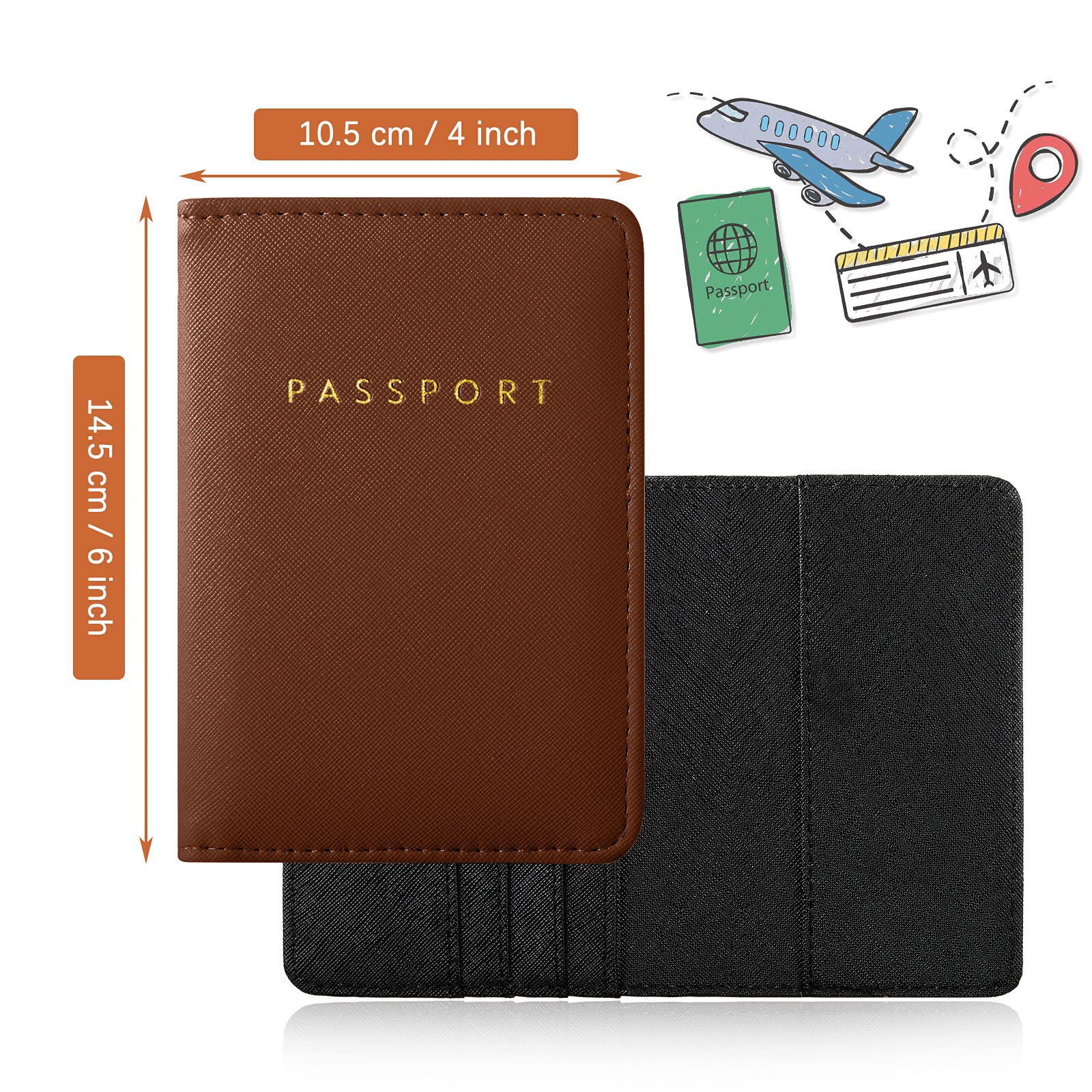 Set Viaggio: Custodia Passaporto Ed Etichetta Bagaglio In PU, Impermeabile, Con Scritta Oro
