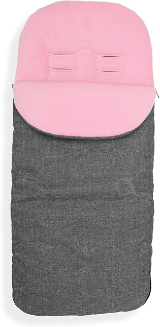 Universal Baby Stroller cosytoes Liner Buggy Luxury Padded Footmuff XXL Tall Wide (Waterproof) (Melange Grey/Baby Pink Fleece)
