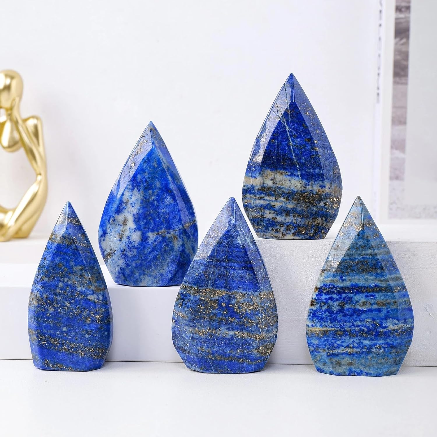 1PC Crystal Lapis Lazuli Flame Shape Gem Home Decoration Crafts Stone Ornaments (Size : 100-150g)