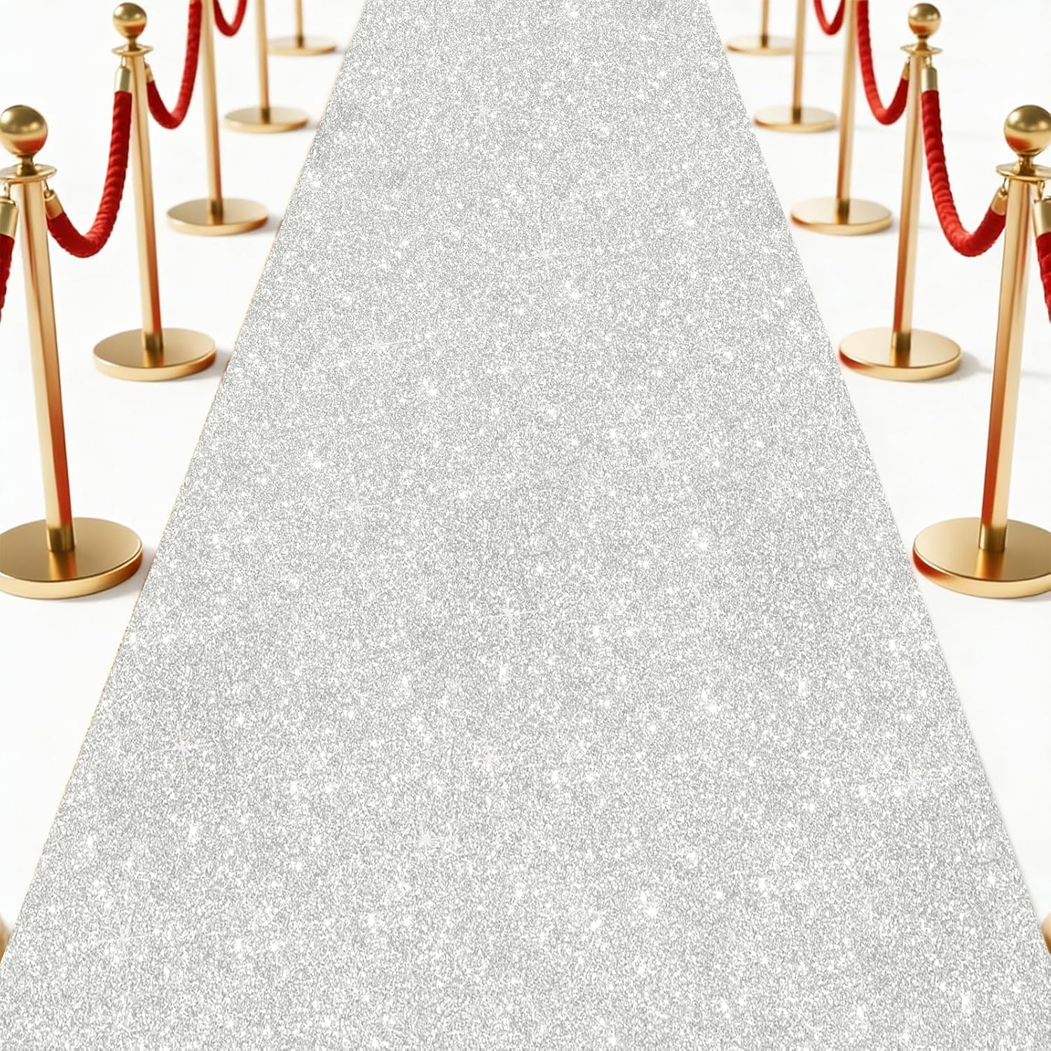 Glitter Carpet Runner 2.6FT x 30FT (200 GSM Thick) + Adhesive Tape - Durable Non-Woven Sparkle Rug, Hollywood Event Carpet, Graduation & Indoor/Outdoor Party Decor (Glitter White, 2.6FT X 30FT)