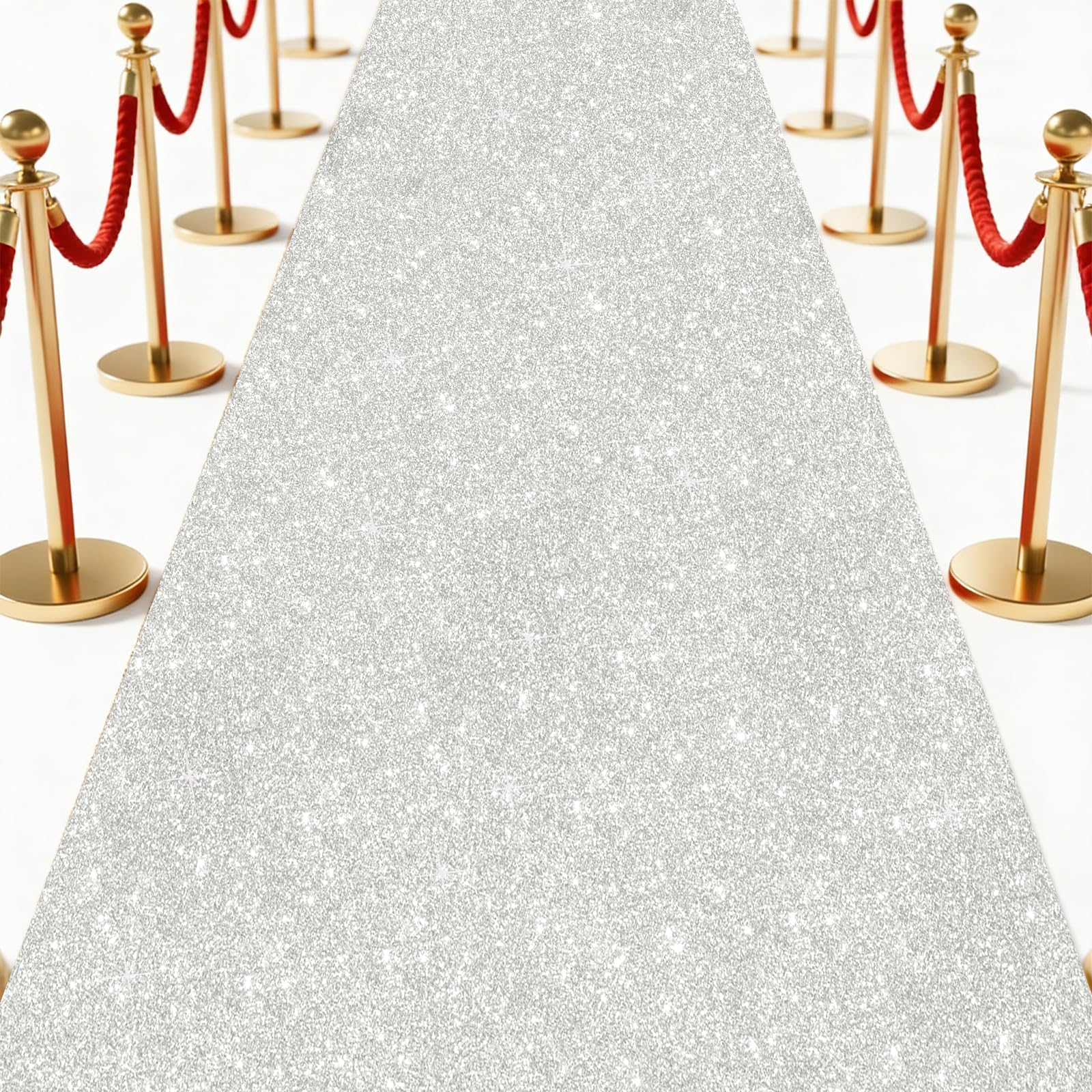 Glitter Carpet Runner 2.6FT x 15FT (200 GSM Thick) + Adhesive Tape - Durable Non-Woven Sparkle Rug, Hollywood Event Carpet, Graduation & Indoor/Outdoor Party Decor (Glitter White, 2.6FT X 15FT)