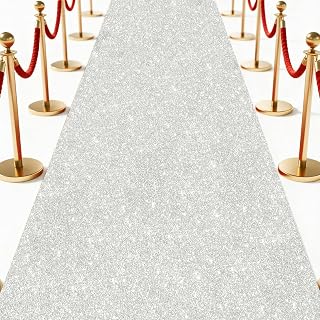 Glitter Carpet Runner 2.6FT x 15FT (200 GSM Thick) + Adhesive Tape - Durable Non-Woven Sparkle Rug, Hollywood Event Carpet, Graduation & Indoor/Outdoor Party Decor (Glitter White, 2.6FT X 15FT)