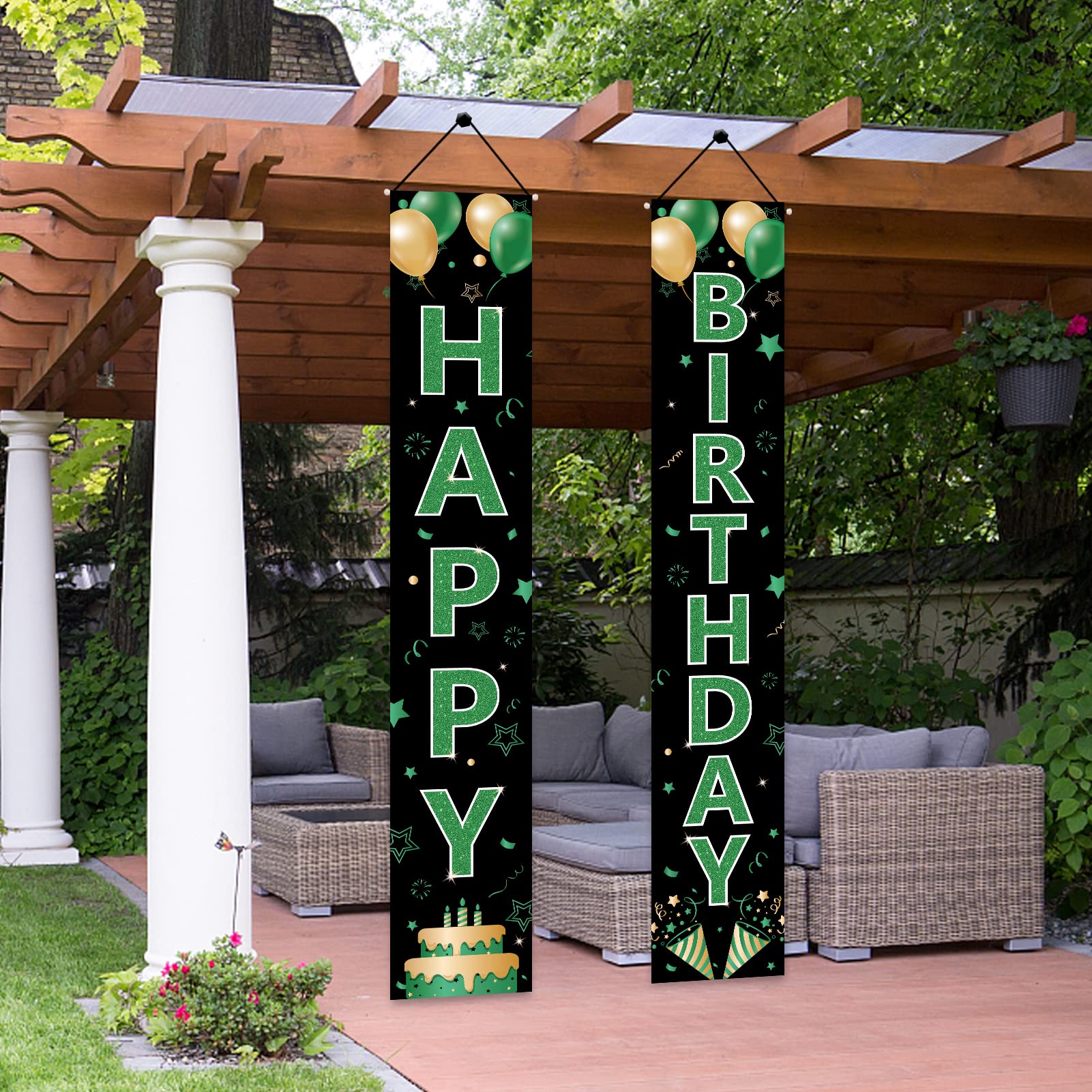 Zielony baner na drzwi urodzinowe dekoracje dla kobiet mężczyzn, zielony czarny złoty 'Happy Birthday' ganek znak artykuły imprezowe, 16. 18. 21. 30. 40. 50. 60. urodziny dekoracja do wnętrz i na