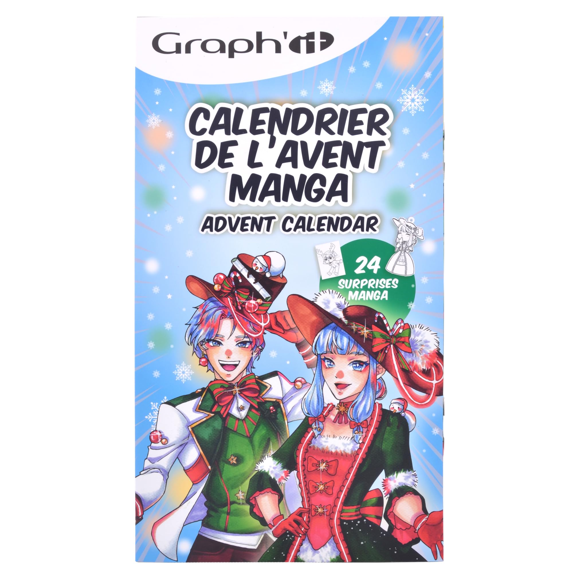 GRAPH'IT Calendario Avvento Manga 2024-24 sorprese creative per fan del disegno - Per adulti e bimbi - Pennarelli, astuccio, feltro inclusi - Idea regalo unisex