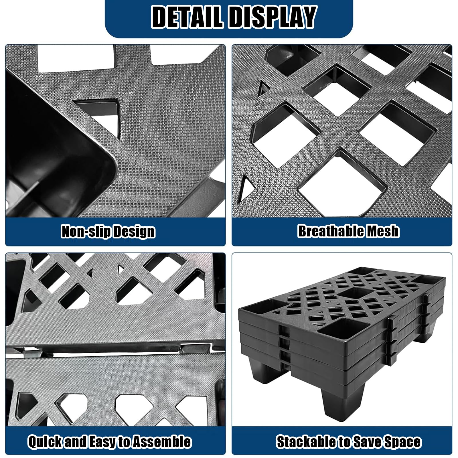 4pcs Pallet in Plastica Nero,Bancali Incastro Impermeabile Magazzino, per supermercati, garage e magazzini, 50x30x10 cm