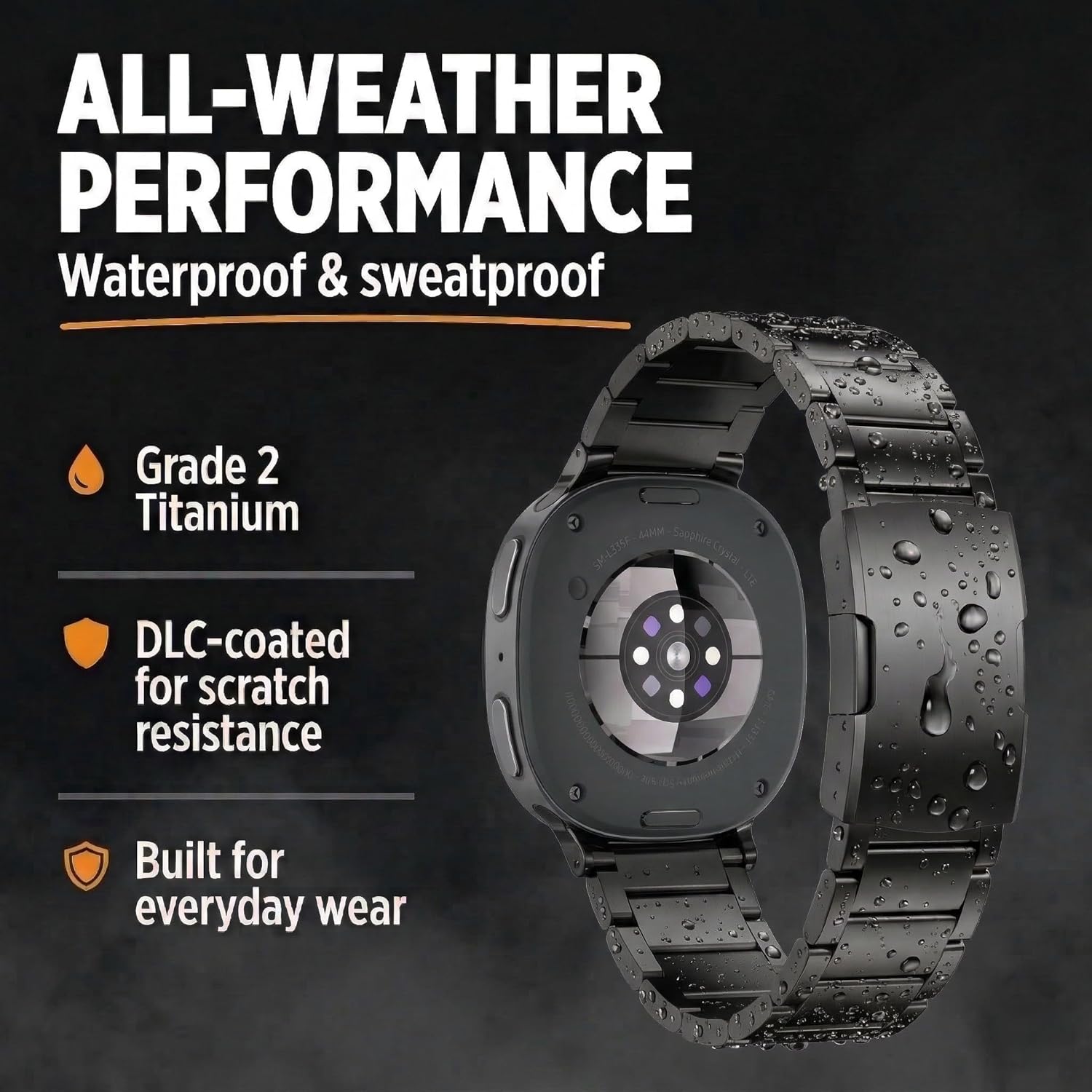 Ultra Supply Co. Titanium Band Compatible with Samsung Galaxy Watch 8 Classic 46mm 44mm 40mm - Metal Strap with Folding Buckle and Scratch-Proof DLC Coating, Waterproof, One Size Fits All