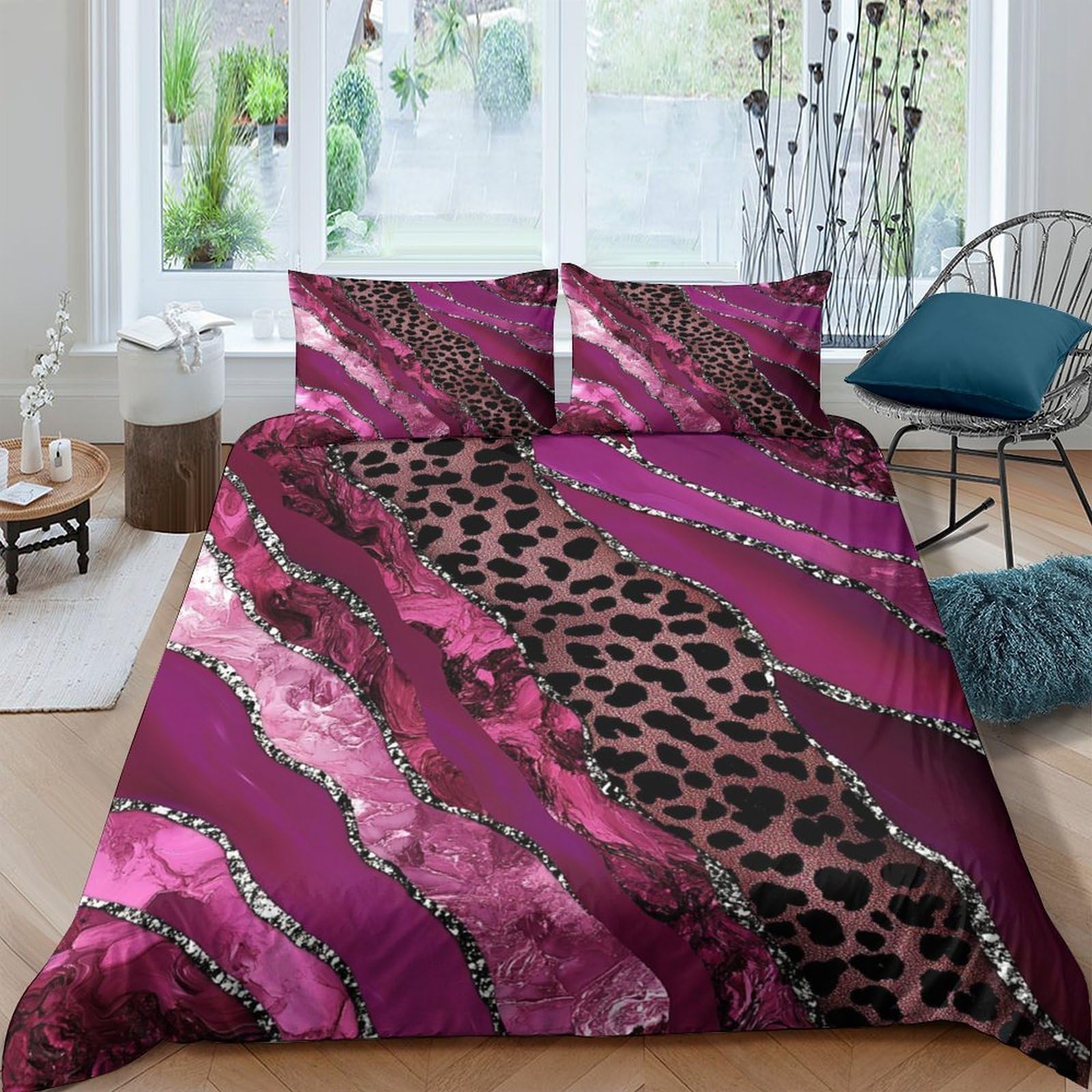 Ctjqhvkz Style-1 3D Printed Pink Glitter Leopard Fitted Sheet Microfiber Bed Cover, Anti-Slip, Washable, Bedroom Dorm Decor Single（135X200cm）