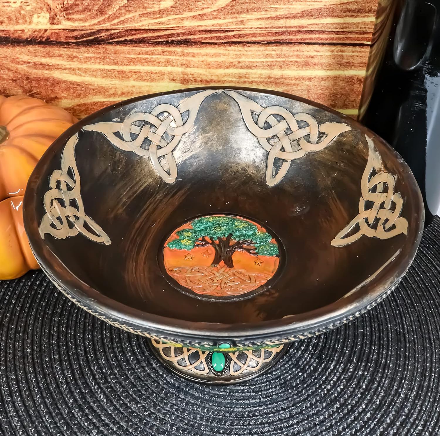 Ebros Ancient Celtic Tree of Life Offering Bowl Figurine 8.5"H Celtic Trinity Knotwork Decorative Utility Holder Serving Bowl Statue