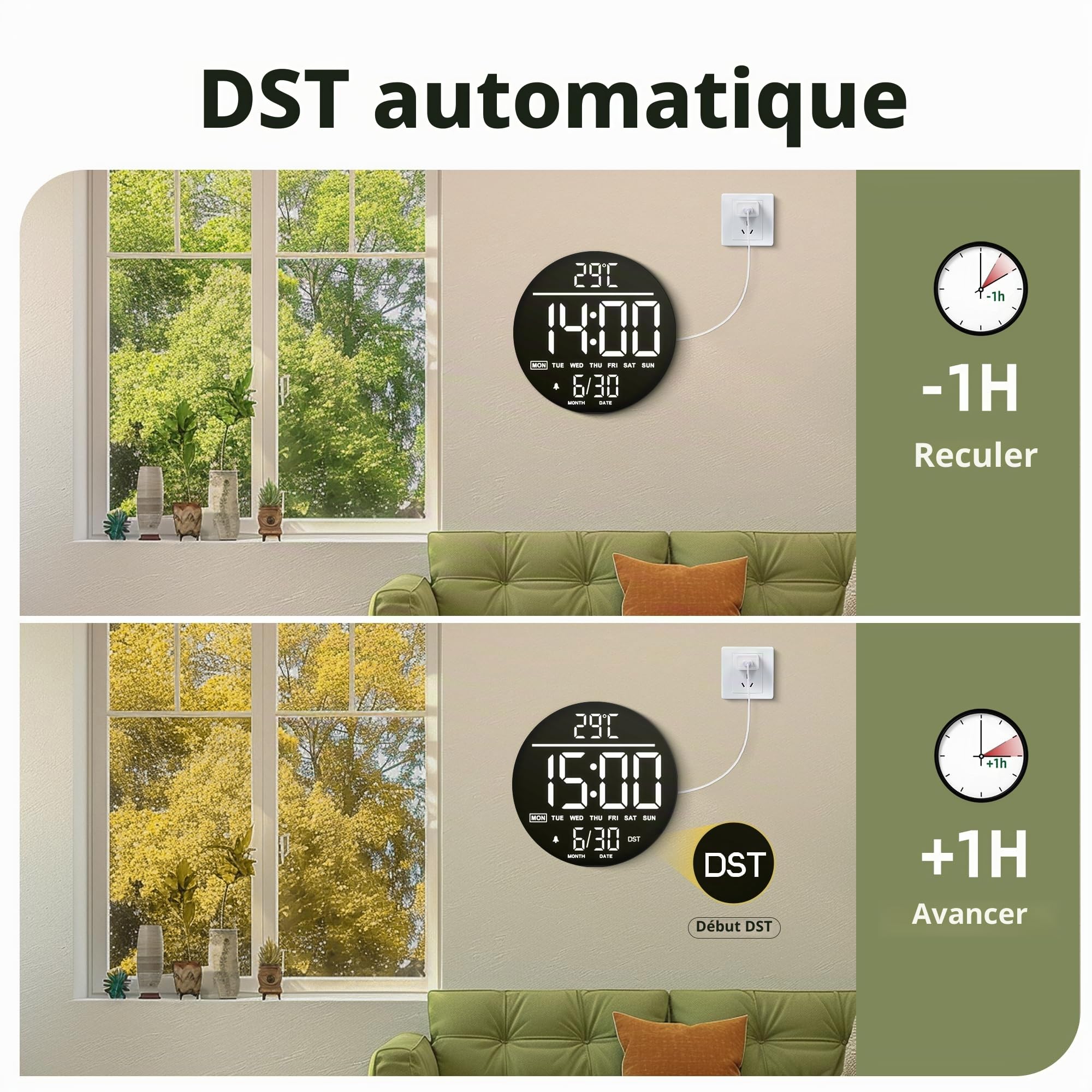 Horloge Murale Numérique 10" avec Veilleuse, Alarme, Télécommande, 11 Couleurs RGB, Luminosité Auto, Température, Date et Jour, Horloge Murale LED Électrique Moderne pour Chambre et Salon