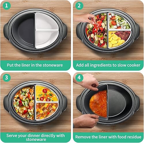 Miniatura 6 de Forro de silicona 3 en 1 para cocinar de 6 a 7 cuartos de galón, reutilizable y a prueba de fugas, de silicona, para ollas de cocción lenta, apto