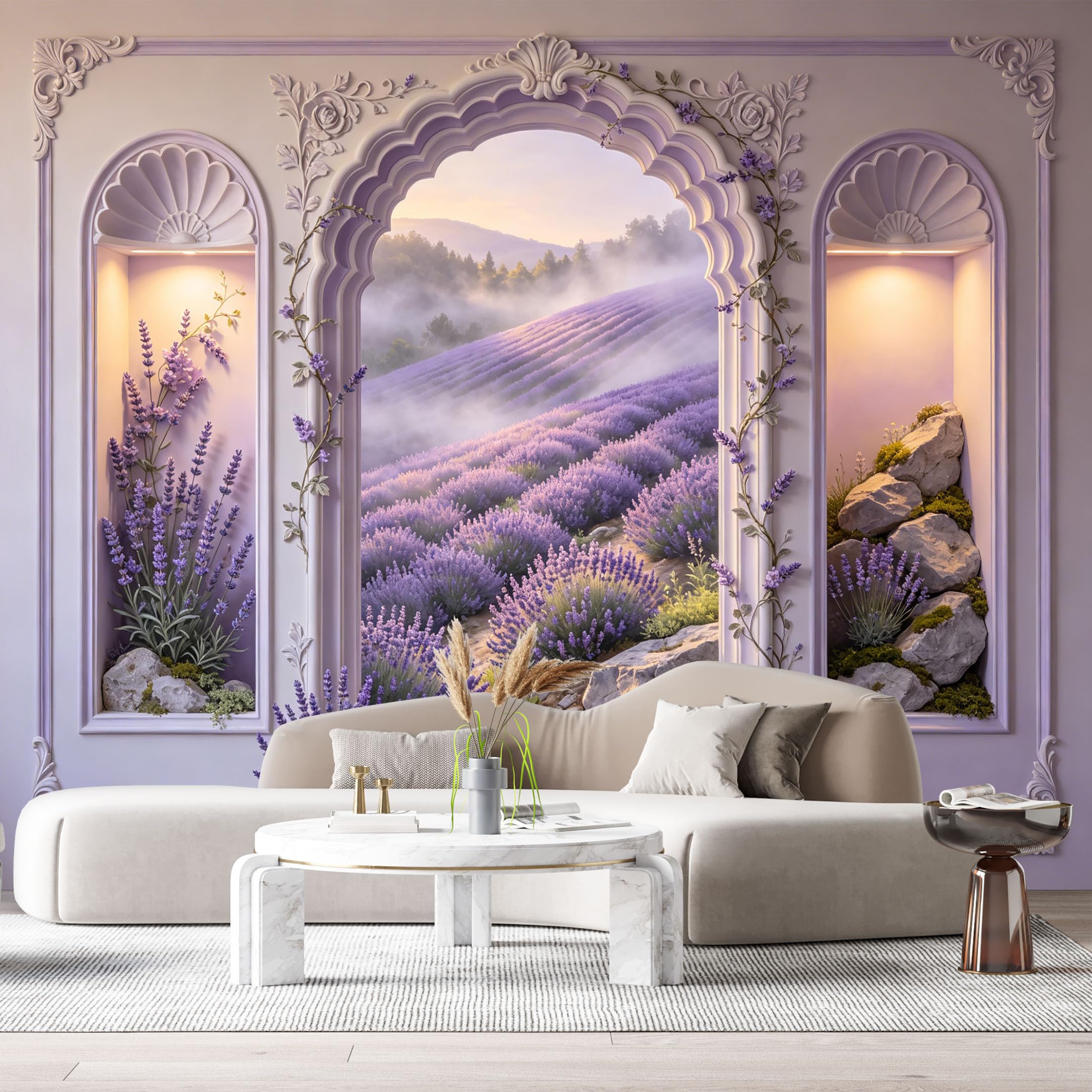 Custom Size Wall Murals Provence Lavender Field Landscape 3D Trompe L'Oeil SelfAdhesiveWall Fabric Removable Wallpaper Wall Decor for Living Room Bedroom Bathroom