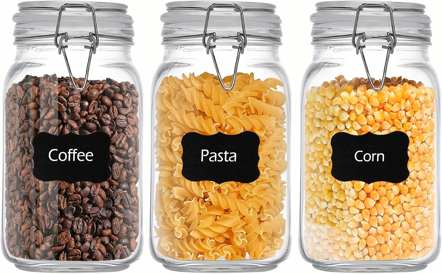 VIEWELLD 50oz Square Glass Food Storage Jars Storage Container with Clear Preserving Seal Wire Clip Fastening for Kitchen Canning Flour, Cereal, Pasta, Sugar, Beans