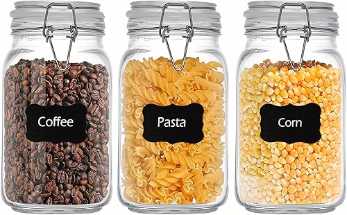 Miniatura 6 de Tarros cuadrados de vidrio de almacenamiento de alimentos de 78 onzas con sello transparente de preservación de alambre de sujeción para cocina,