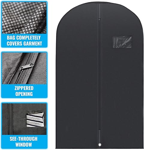 Miniatura 2 de Plixio Bolsas de ropa negras de 40 pulgadas para viajes y almacenamiento de ropa, vestidos, camisas, abrigos de piel, disfraces de baile, funda de