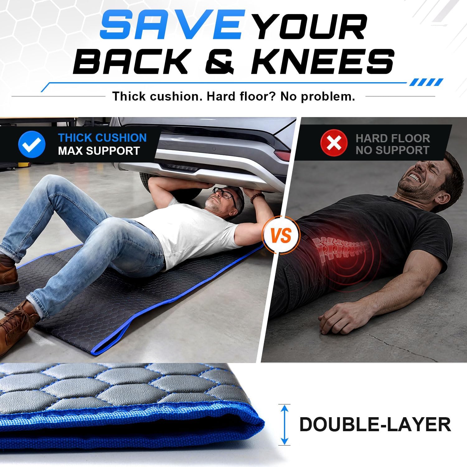 Rolling Creeper Mat, 145×67cm Portable Under Car Repair Pad
