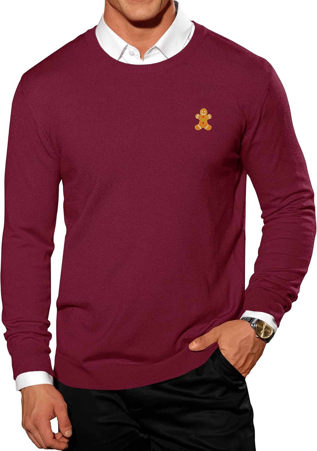 Arvilhill Men's Christmas Sweater Knitted Gentle Embroidery Print Holiday Pullover (S-XXL)