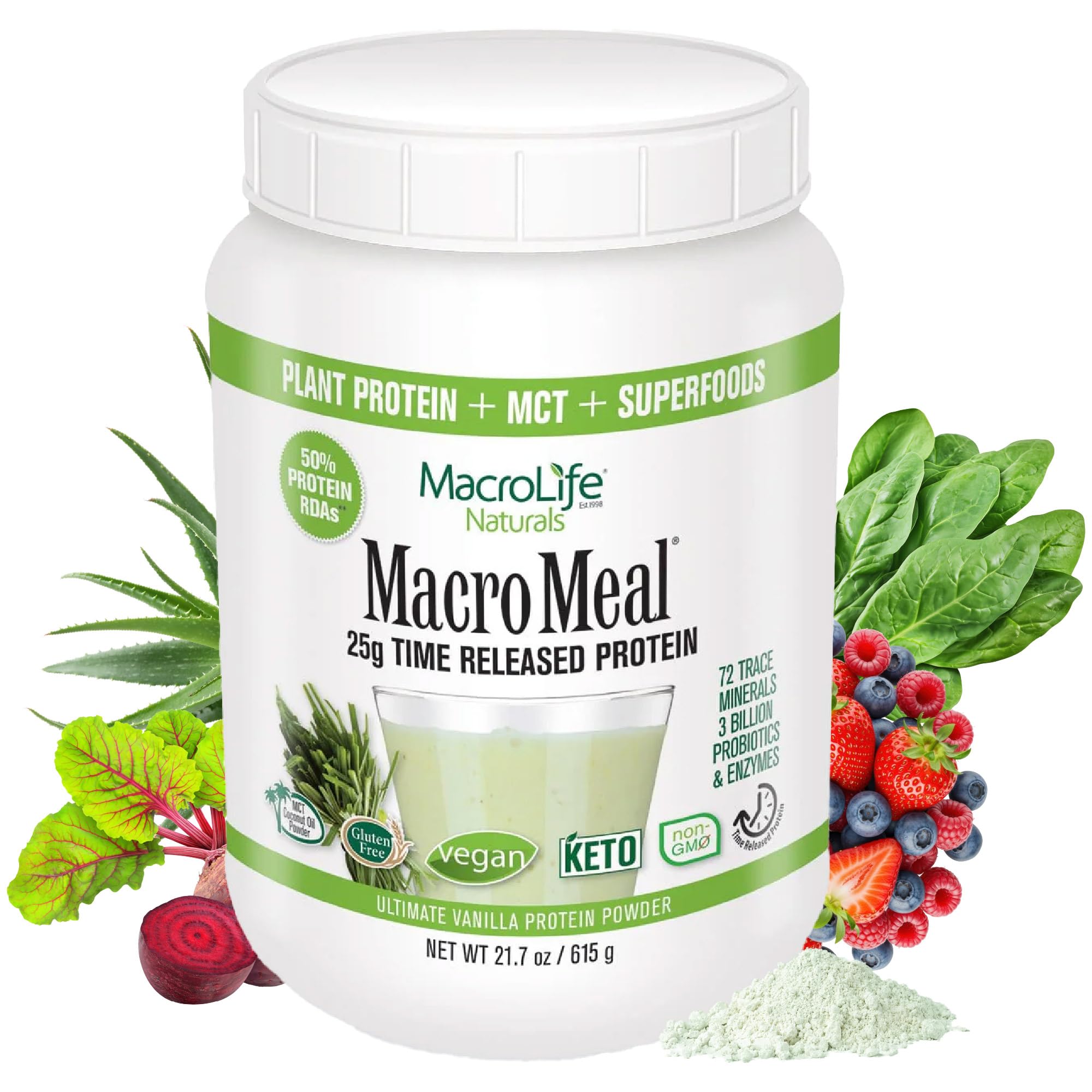 MacroLife Naturals Proteína Vegana e Greens sabor baunilha, 25 g, 674 g