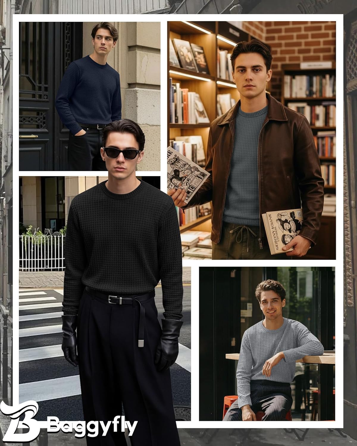 4 Pack Men's Waffle Long Sleeve Shirts Crew Neck T-Shirts Casual Thermal Tops Lightweight Undershirts - Image 2