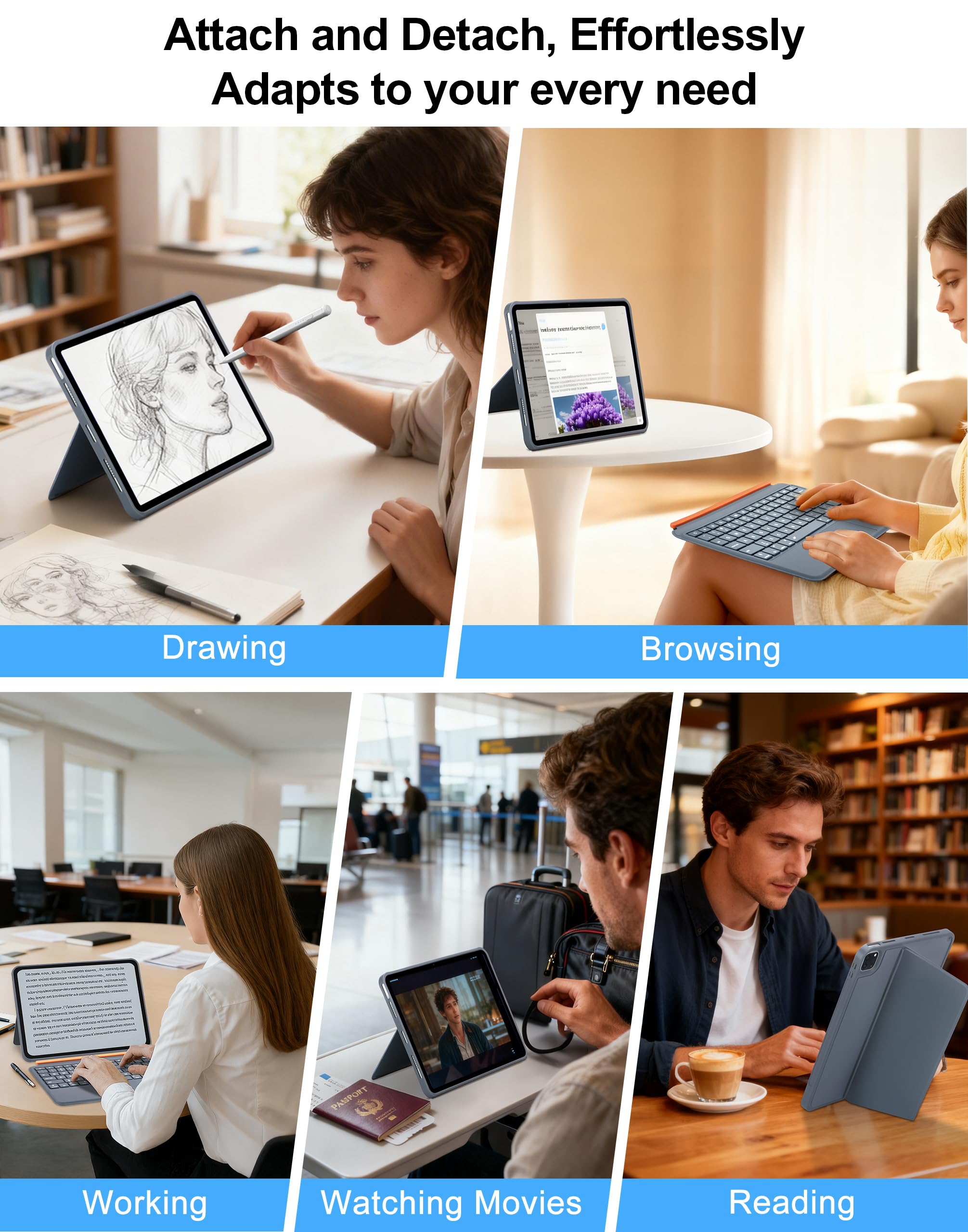 iPad Keyboard Case A16 11 Inch 11th /10th Gen, Magnetic Detachable 7-Color Backlit Keyboard with Large Touchpad, Includes iPad Pencil, for iPad Pro 11 Inch (M4/M2)