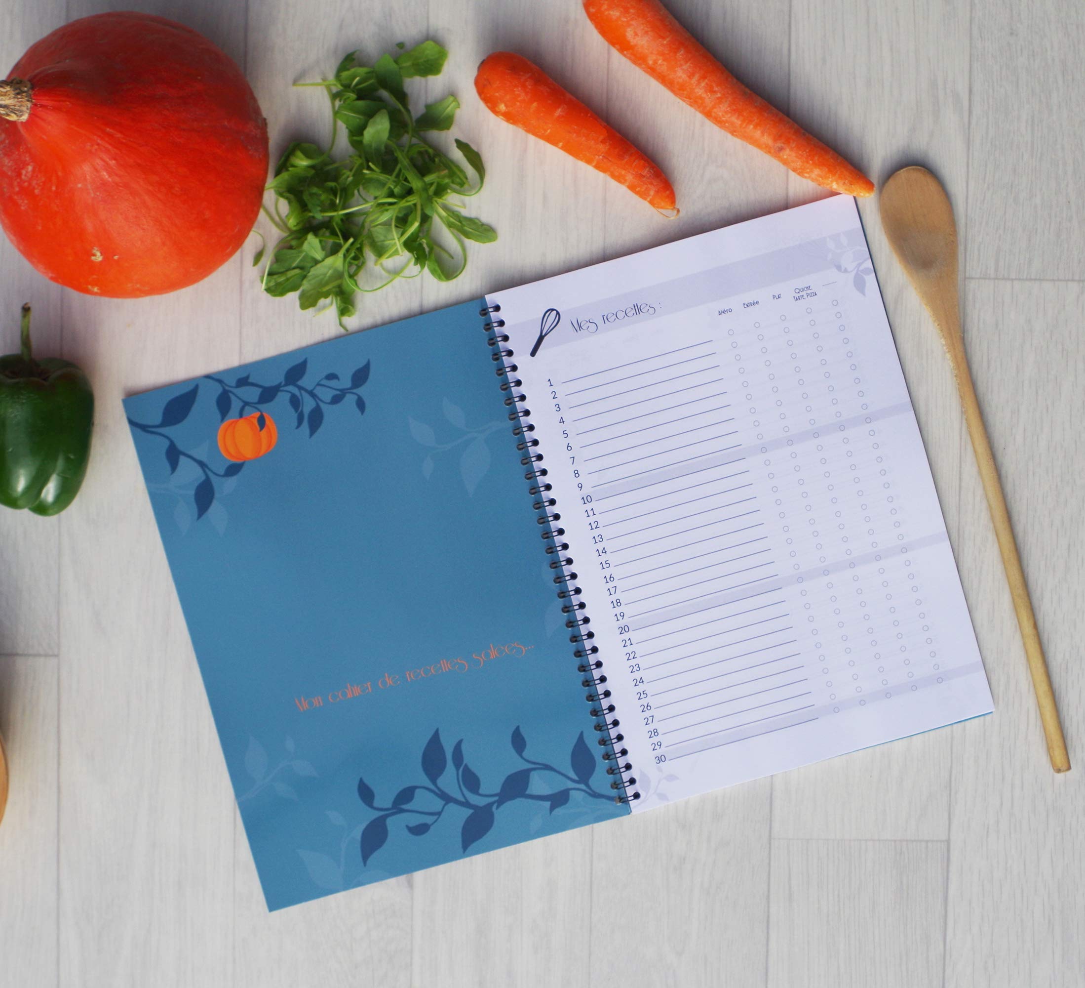 Cahier de Recettes Salées et Sucrées A4 Spirale, 60 Fiches Vierges