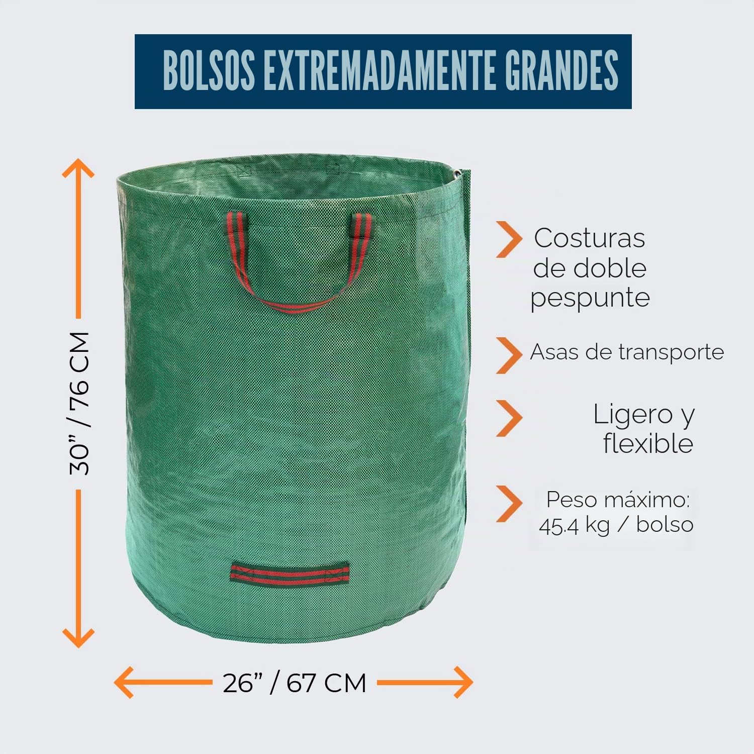 MP Bolsas de Jardín Reutilizables, 272 L, Pack de 3 | Impermeables y Ligeras, Asas Reforzadas