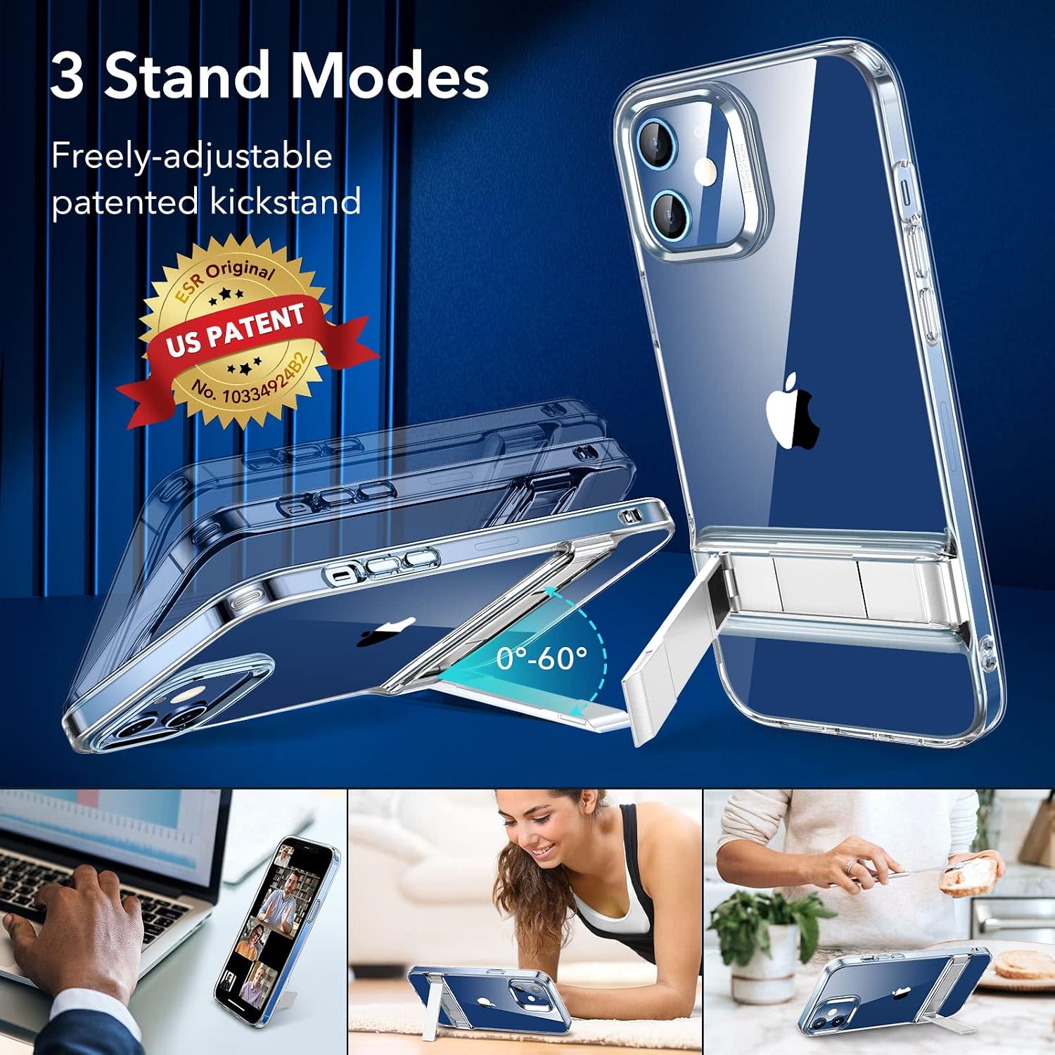 ESR Metal Kickstand Case Compatible with iPhone 12 Mini Case 5.4-Inch [Patented Two-Way Stand] [Reinforced Drop Protection] [Soft and Flexible Back] - Clear