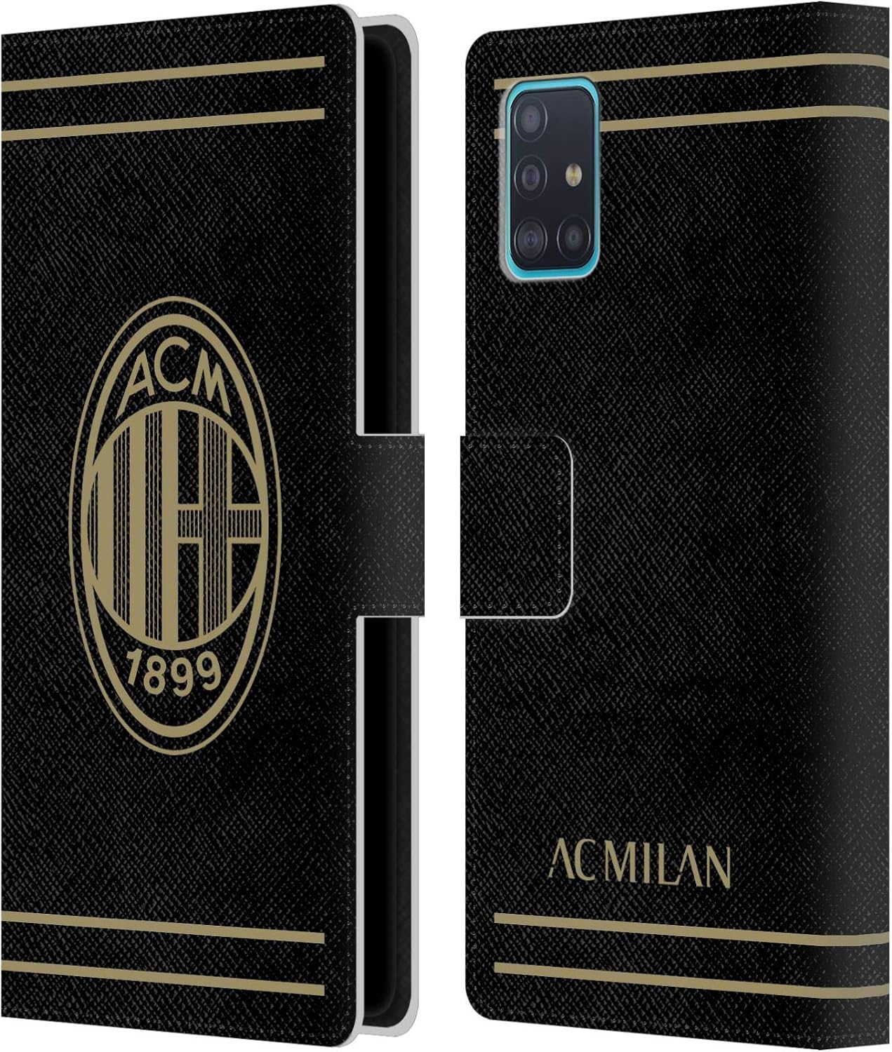 Head Case Designs Officially Licensed AC Milan Black and Gold Crest Leather Wallet Case Compatible with Samsung Galaxy A51 (2019)