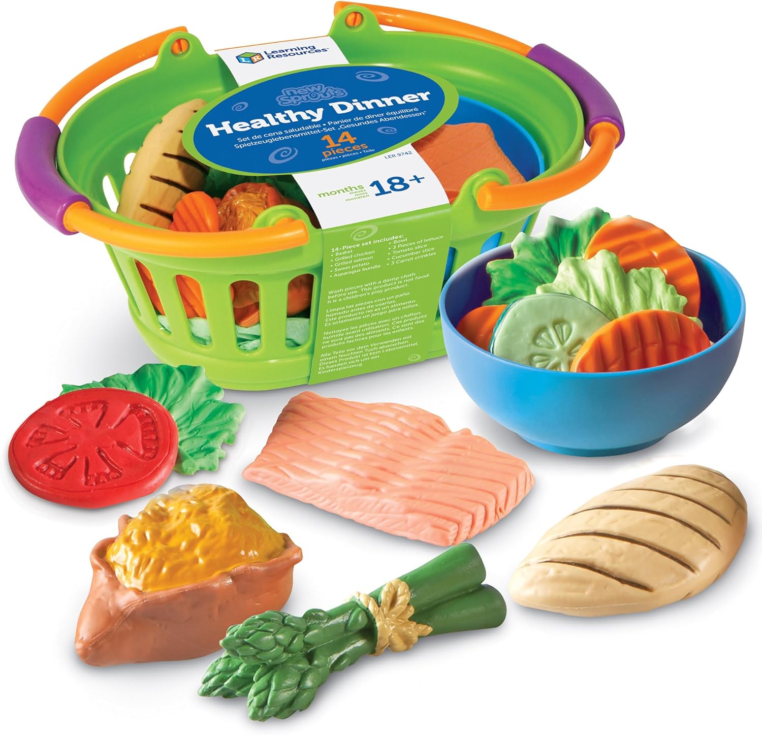 Learning Resources New Sprouts Healthy Dinner, Pretend Play Food Set, Kitchen Toys, 14 Piece Set, Ages 18mos+