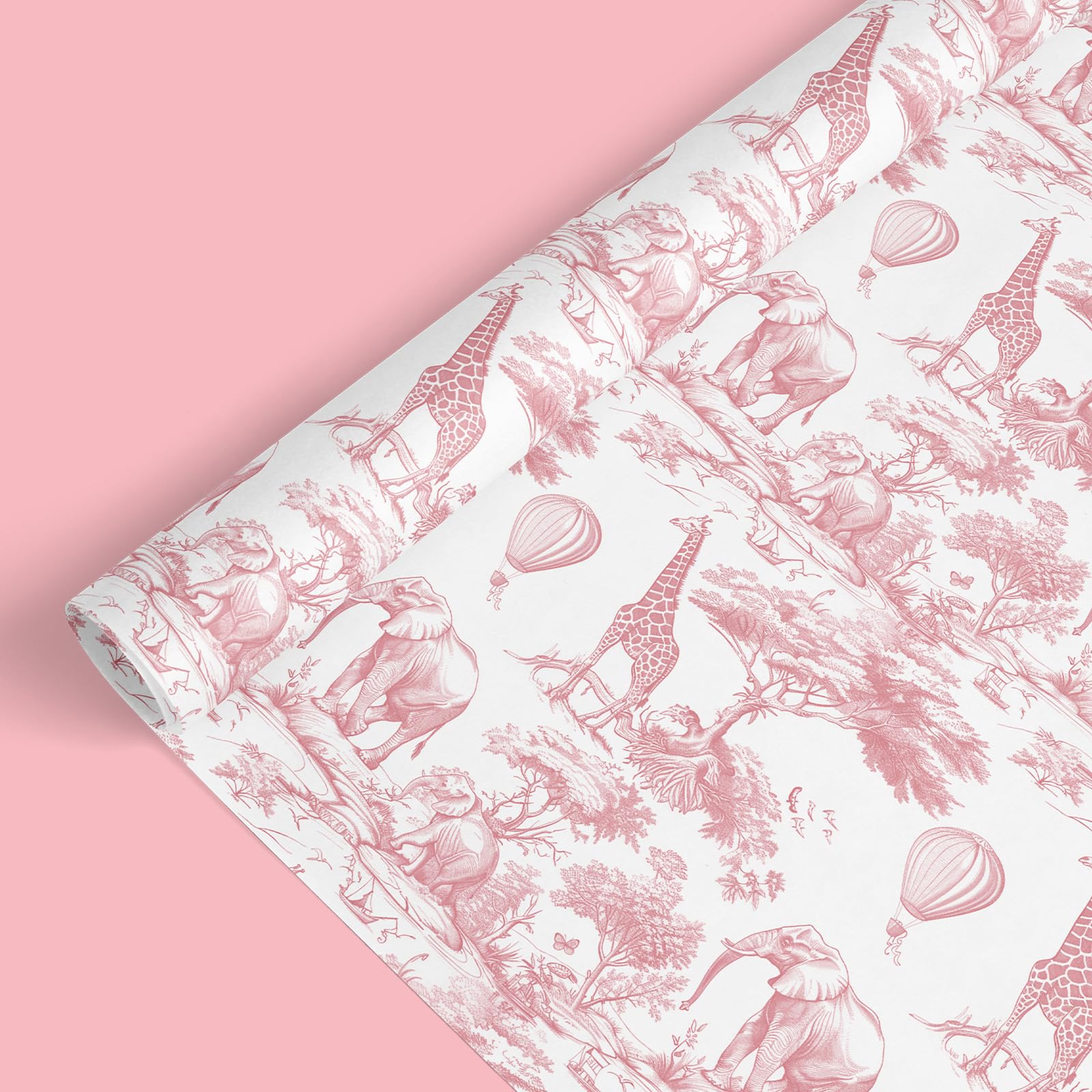 JarThenaAMCS Pink and White Wrapping Paper -Mini Roll- 17 In x 32.8 Ft Jungle Animal Gift Wrap Paper for Holiday Birthday Baby Shower Party Wrapping