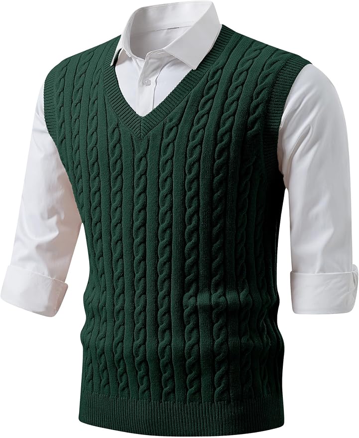 JMIERR Men's Sweater Vests Causal Sleeveless Cable Striped Knit V Neck Pullover fashion product photo