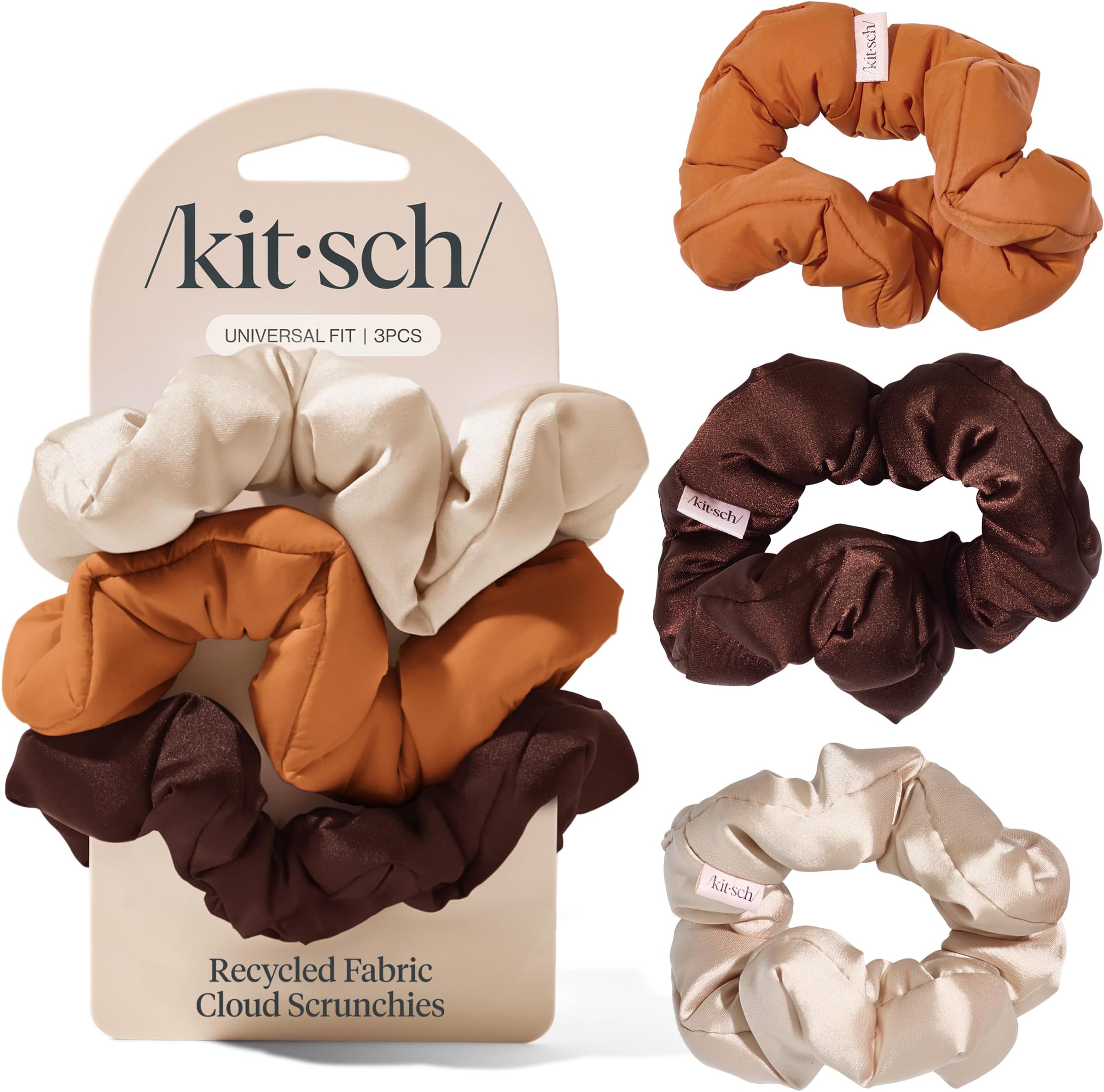 Kitsch Scrunchies for Women - No Crease Hair Ties No Damage | Soft Polyester Scrunchies for All Hair Types | Stylish & Comfortable, For Ponytails & Buns | Ideal Gifts for Women - Sedona, 3pcs