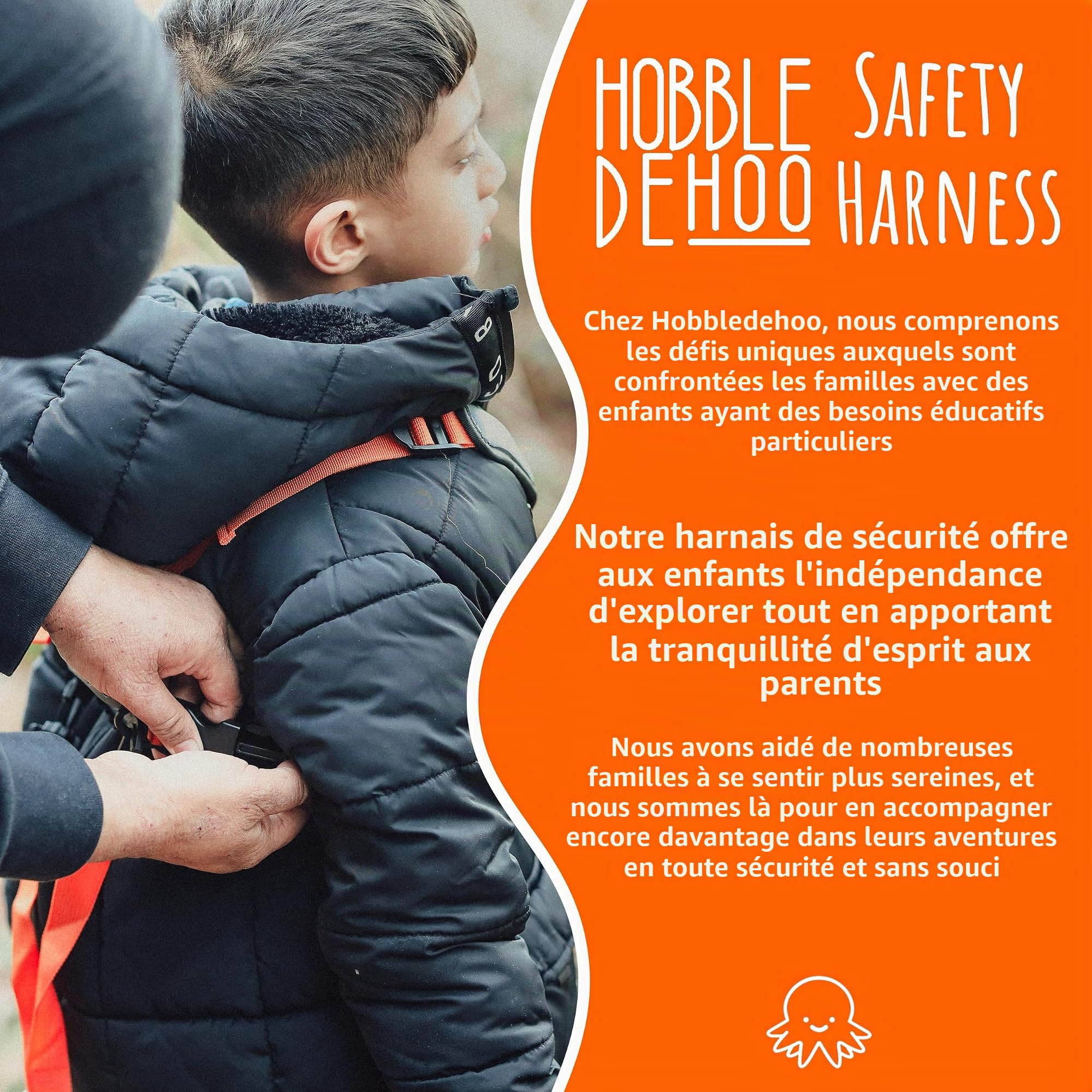 Hobbledehoo Harnais de sécurité pour enfants et tout-petits âgés de 2 à 7 ans, harnais orange pour la marche et le soutien des SEN et des besoins spéciaux (harnais orange avec laisse)