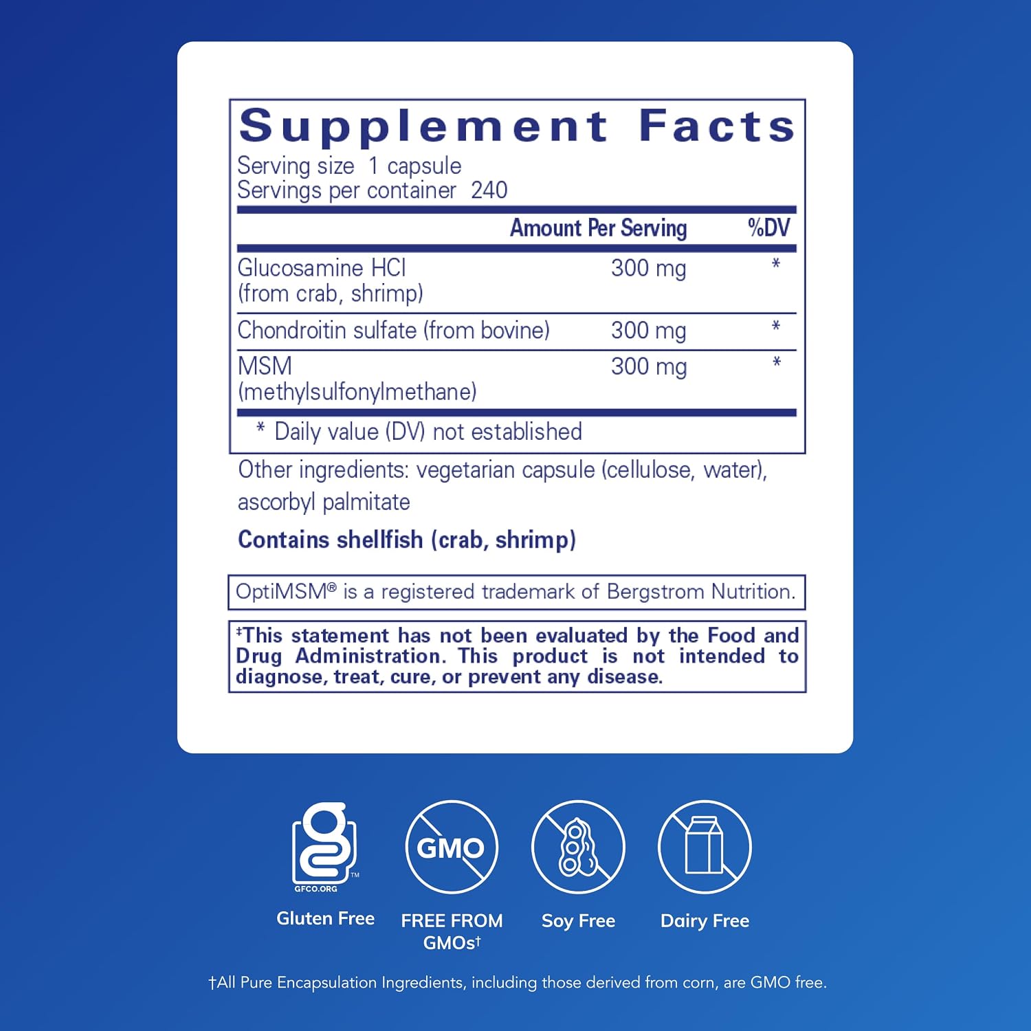 Pure Encapsulations Glucosamine Chondroitin with MSM - Supports Joint Health & Normal Cartilage Formation* - Maintains Enzyme Activity - Gluten-Free & Non-GMO - 240 Capsules
