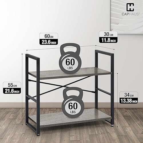 Miniatura 3 de CAPHAUS 2 Tier Small Bookshelf, 24 Inch Width Free Standing Shelf, Bookcase Shelf Storage Organizer, Industrial Book Shelves for Home Office, Living