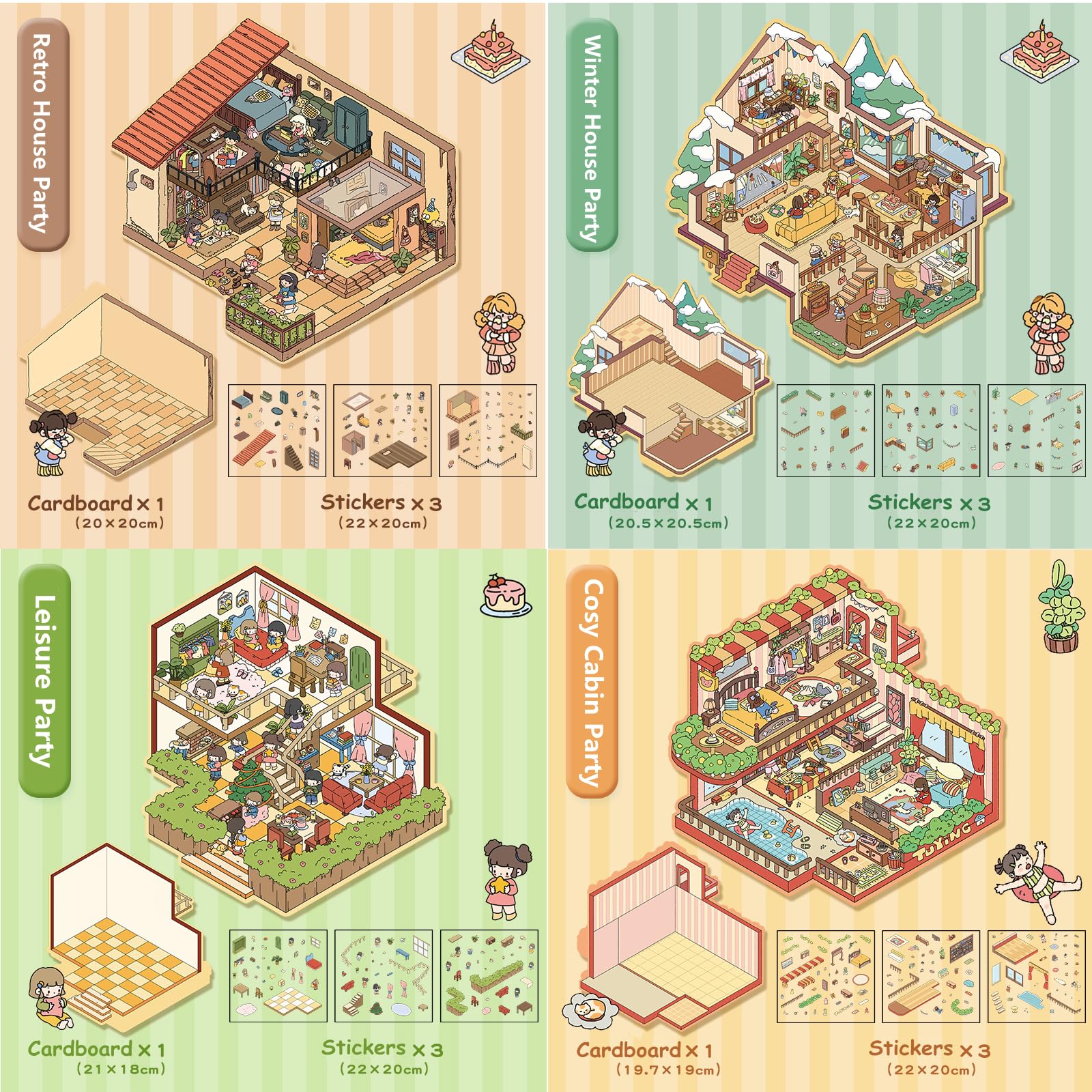 Wnqou 4 Sets DIY 3D House Stickers, Large -Version 3D Scene Simulated Cabin Scene Game - Image 2