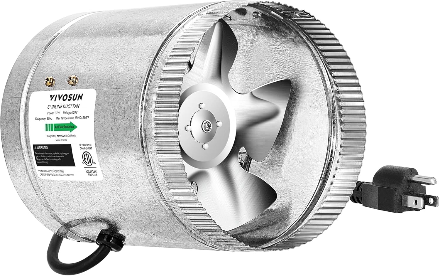 VIVOSUN 6 Inch Inline Duct Fan 240 CFM, HVAC Exhaust Ventilation Fan with Low Noise for Basements, Bathrooms, Kitchens and Attics, Silver 6 Inch Silver