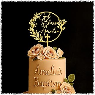 Personalized "God Bless" Cake Topper with Name – Baptism, Communion, Confirmation