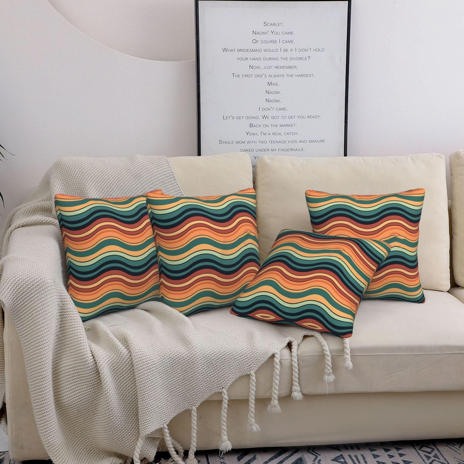 Housses de coussin à motif ondulé haut de gamme lot de 4 carrées modernes 45.7 cm