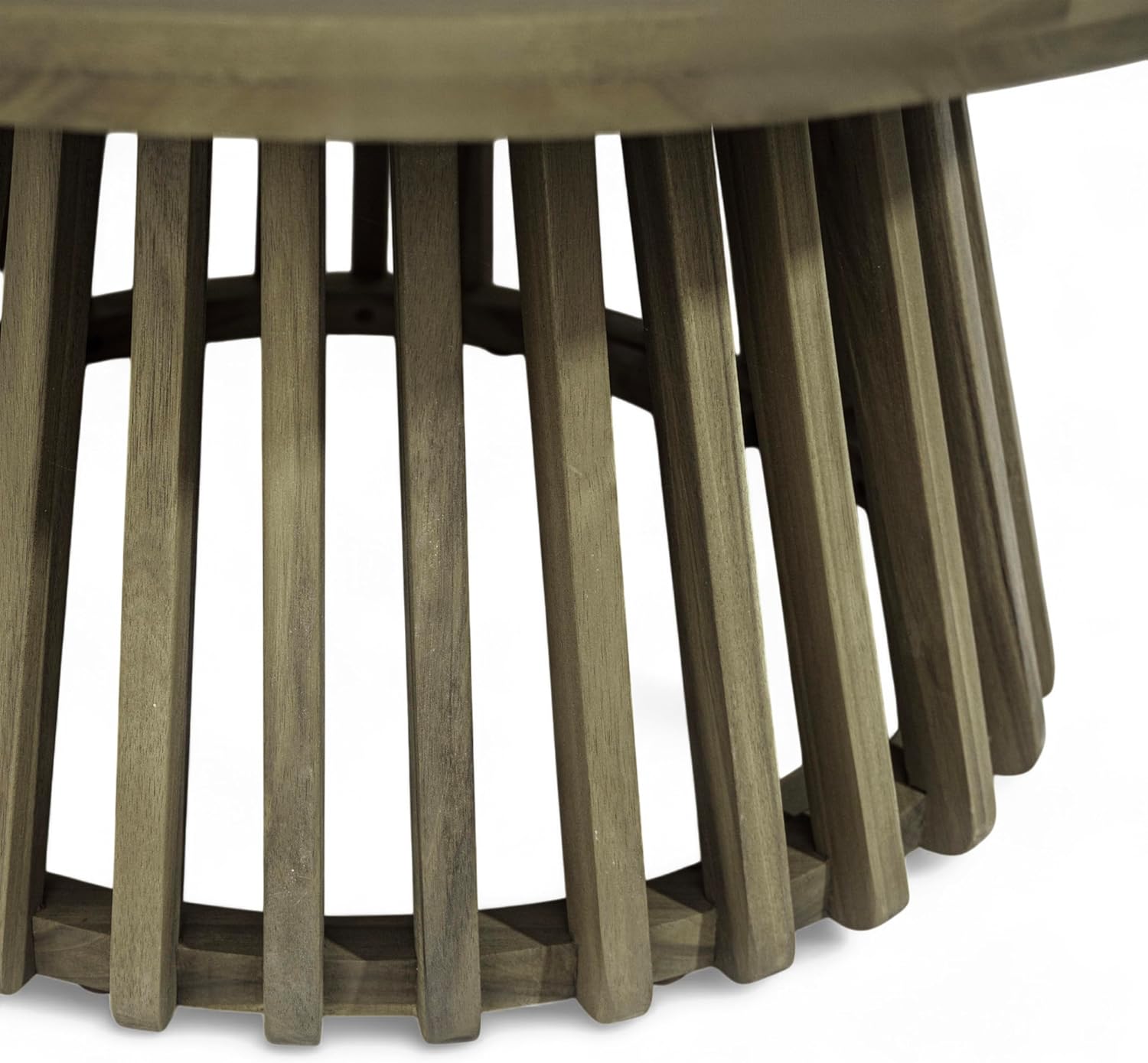 GDFStudio 31.5" Outdoor Round Coffee Table,Weather-Resistant Acacia Wood Patio Center Table for Backyard, Lawn, Garden, Balcony, Courtyard, Easy Assembly Rustic Slatted Base Tables,16" H Gray