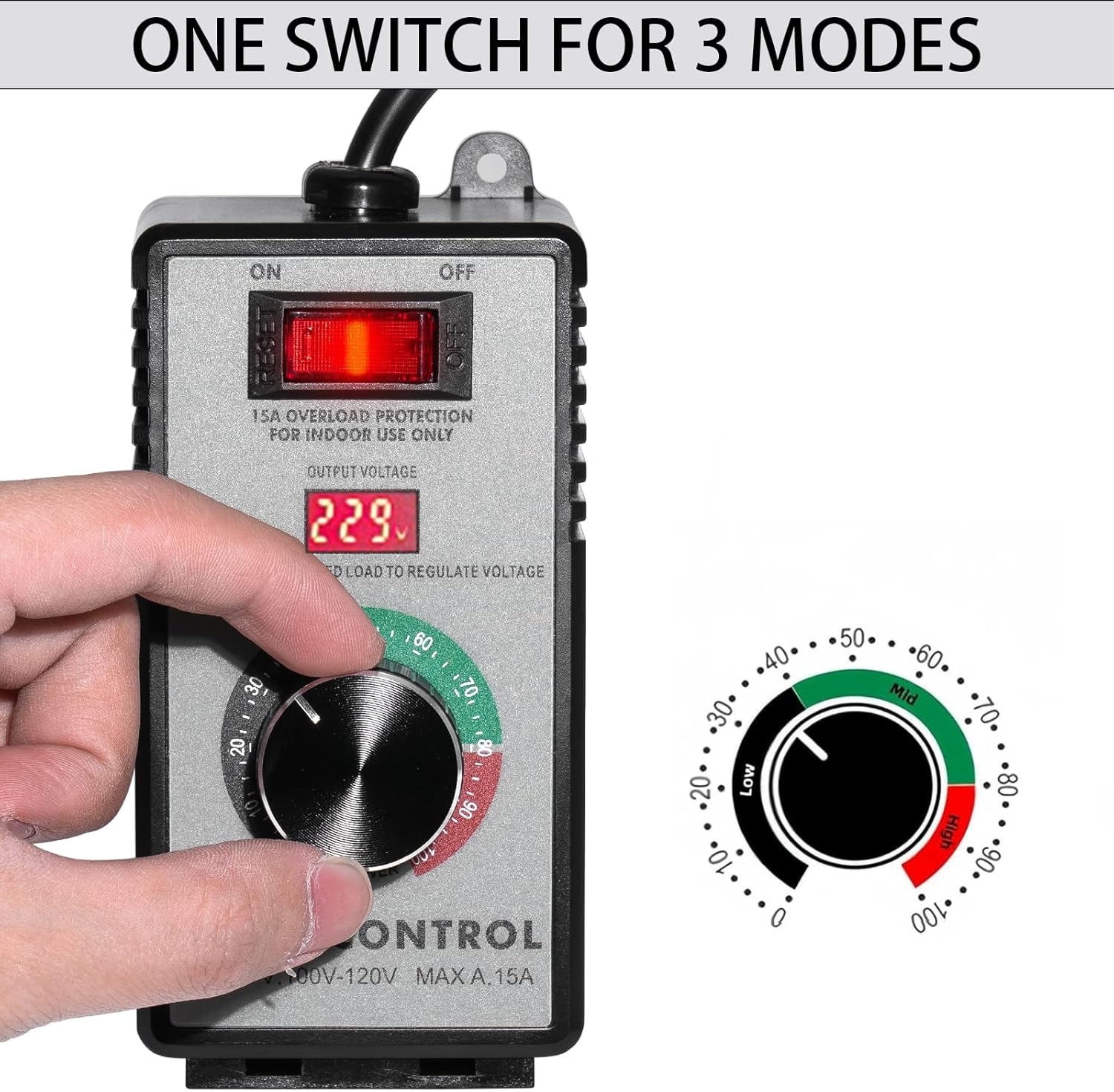 AC Motor Speed Controller 15 A 4000 W Variable Fan Dimmer Switch with LED Display, Heavy Duty for Power Tools, Drill, Fan, Heater (110-120 V US Standard)