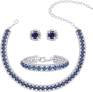 Women Rhinestone Crystal Cubic Zirconia Jewelry Set with Necklace, Bracelet, and Earrings