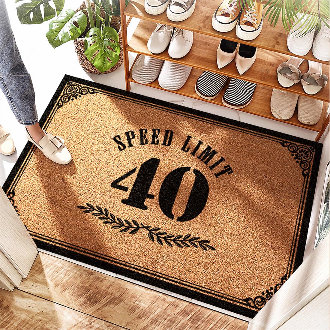 Tapis d'entrée floral imperméable lourd pour porte extérieure