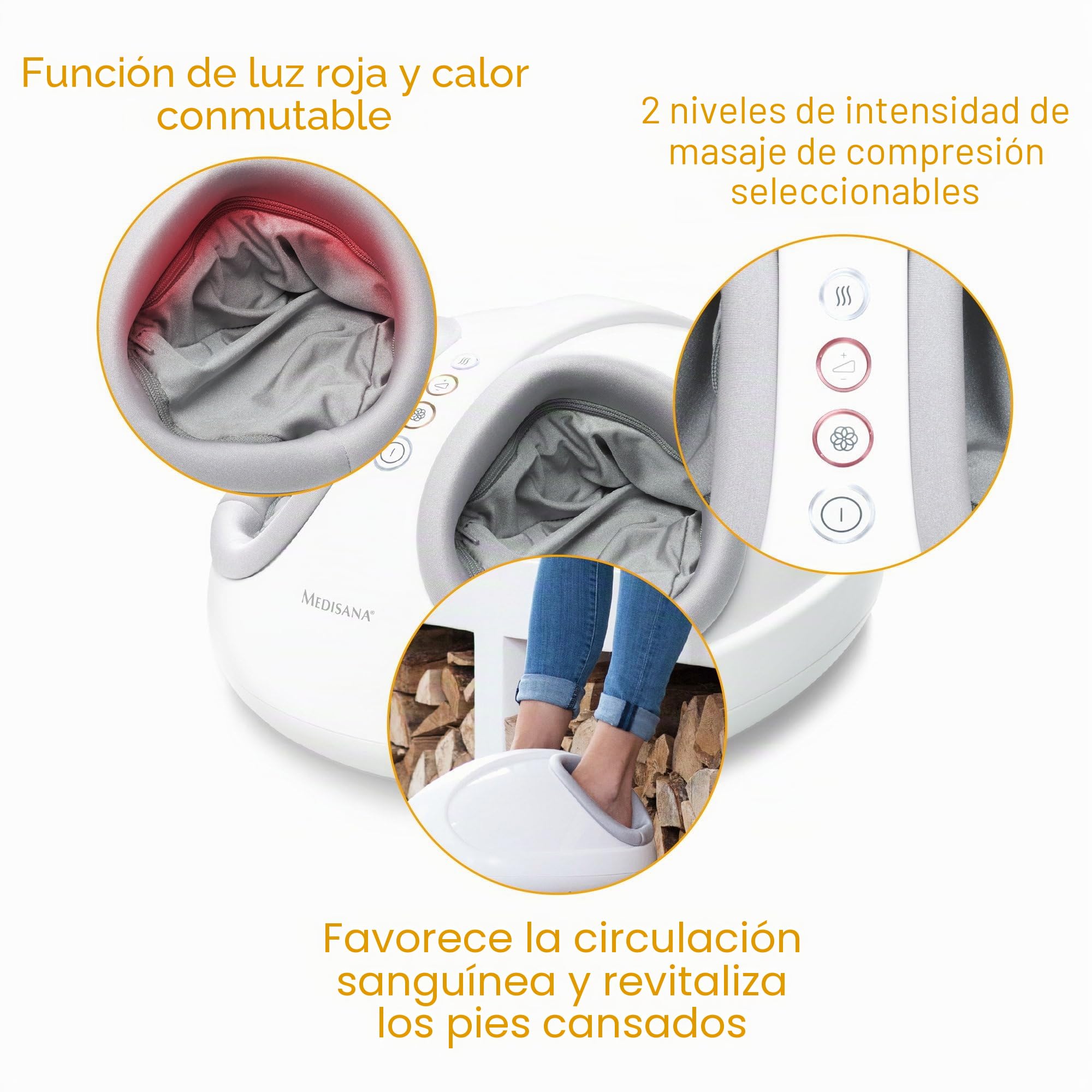 Medisana FM 888 Masajeador de pies Shiatsu, eléctrico, función de luz roja, función de calor, 2 velocidades, masaje shiatsu y de compresión para pies y planta del pie