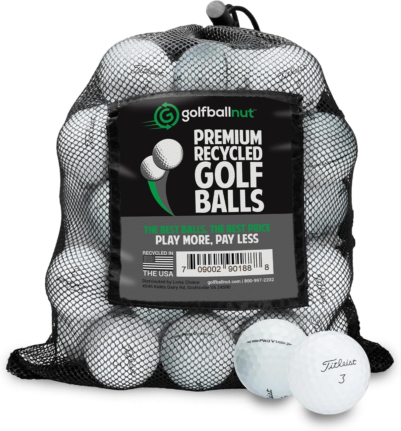 Recycled Golf Balls for Titleist Pro V1 - Premium Performance Used Golf Balls Bulk 4A Near Mint Condition – Includes Mesh Bag – (24-48) Pack, White