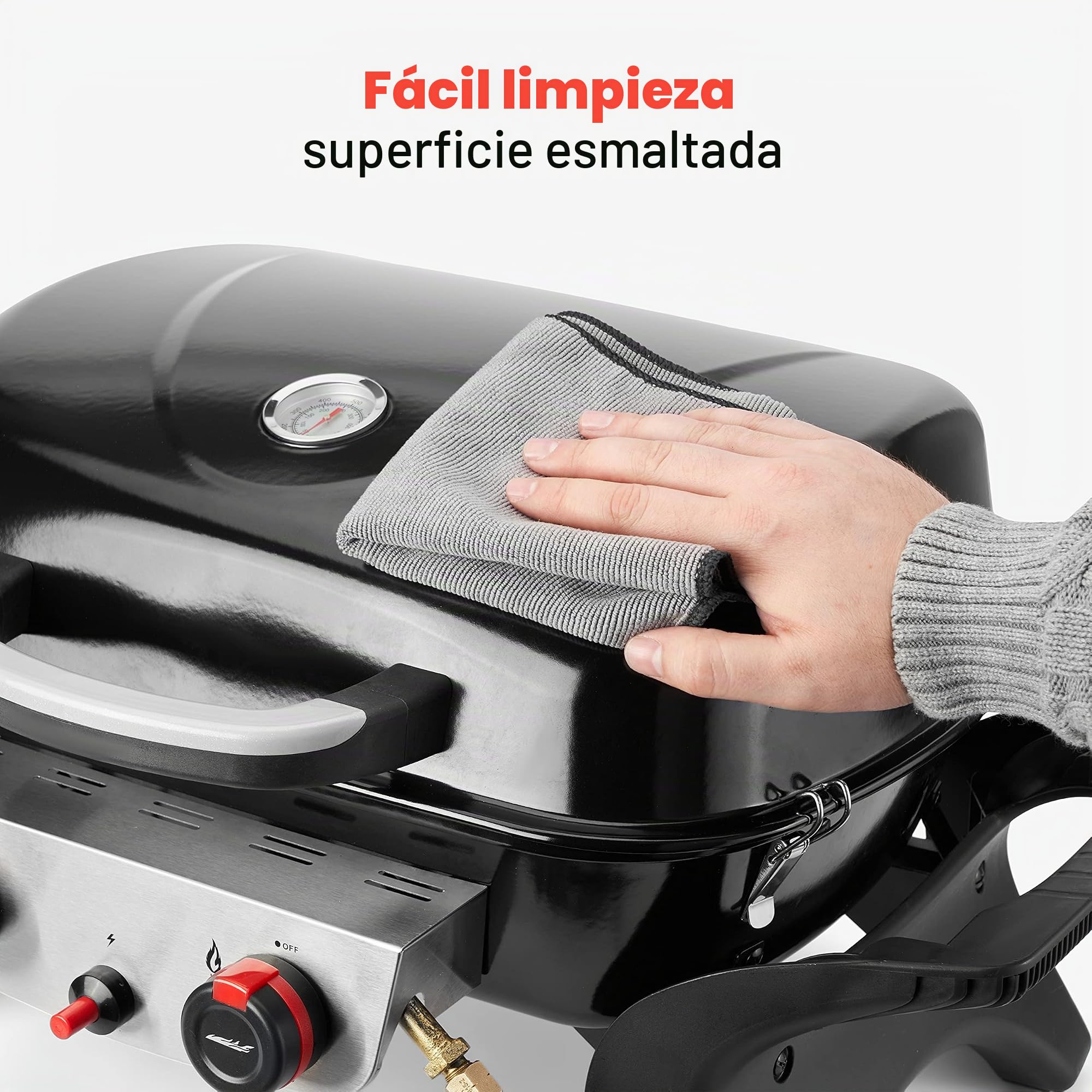 Barbacoa de gas ProfiCook® con 2 quemadores de acero inoxidable, barbacoa de mesa, barbacoa con robusto capó metálico e indicador de temperatura,barbacoa de gas pequeña para balcón/camping- PC GG 1261