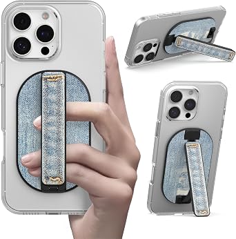 SleekStrip Mag SleekGrip-Air, for MagSafe Phone Grip Kickstand, MagSafe Accessories for iPhone 16 Pro Max/15/14/13/12/Kindle/Case,3-way Stand,Slim Socket,Magnetic Phone Ring Holder Grip,Pop Blue Jeans